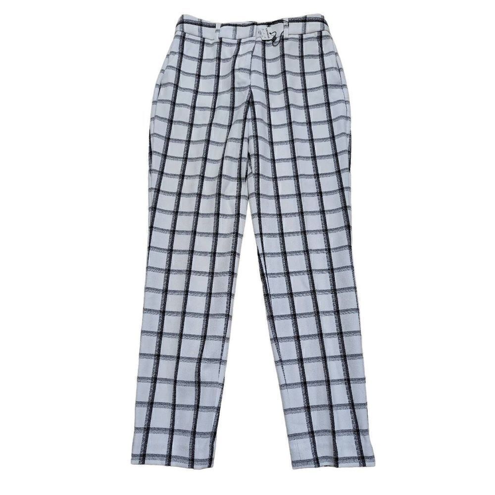 Express Women's Black White Windowpane Columnist Stretch Ankle Pants Size 4R